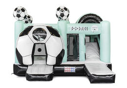 Buy online a bespoke pastel blue Yali Air Multiplay soccer bouncy castle in your own style at JB Inflatables UK . Request a free design for inflatable bouncy castles in your own corporate identity now