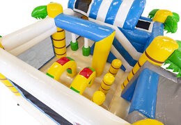Buy a bespoke Dülmen Dümo camper multiplay inflatable bouncer, suitable for shopping Sundays and open days. Buy custom inflatable promotional bouncers from JB Inflatables UK now