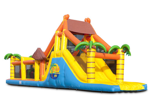 Unique beach themed obstacle course with 7 game elements and colorful objects to buy for children. Order inflatable obstacle courses now online at JB Inflatables UK