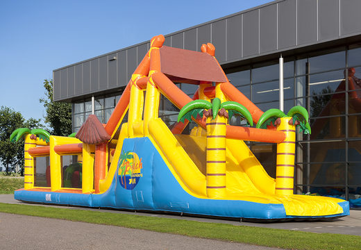 Buy a unique 17 meter wide beach themed obstacle course with 7 game elements and colorful objects for kids. Order inflatable obstacle courses now online at JB Inflatables UK