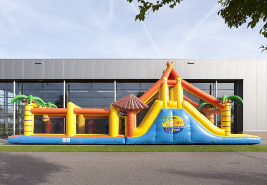 Buy a 17-metre-wide obstacle course in a beach theme with 7 game elements and colorful objects for kids. Order inflatable obstacle courses now online at JB Inflatables UK