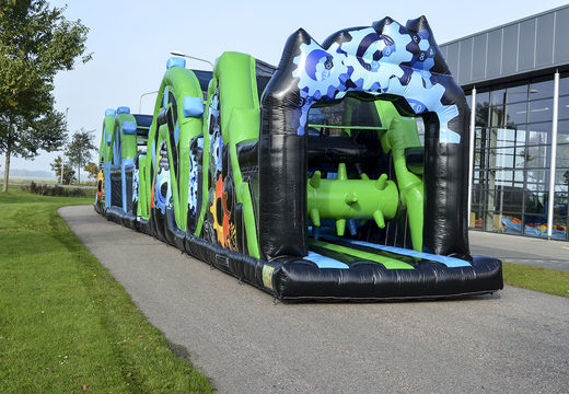 Mega 30 meter obstacle course in the colors black and green for both young and old. Buy inflatable obstacle courses online now at JB Inflatables UK