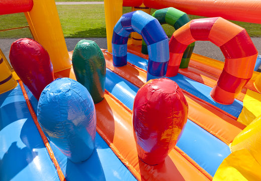 Inflatable multifunctional slide in a beach theme with a splash pool, impressive 3D object, fresh colors and the 3D obstacles for kids. Buy inflatable slides now online at JB Inflatables UK