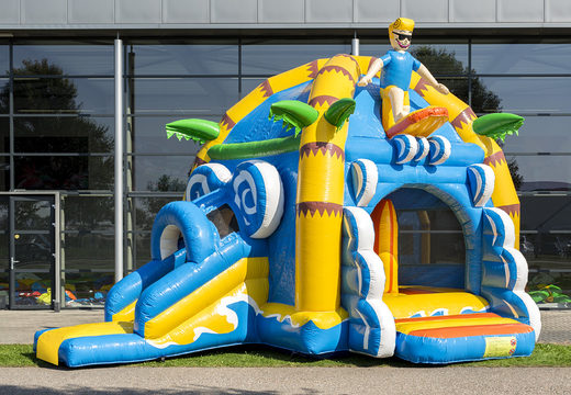 Buy covered multifun super bouncy castle with slide in beach theme for children. Order inflatable bouncy castles online at JB Inflatables UK