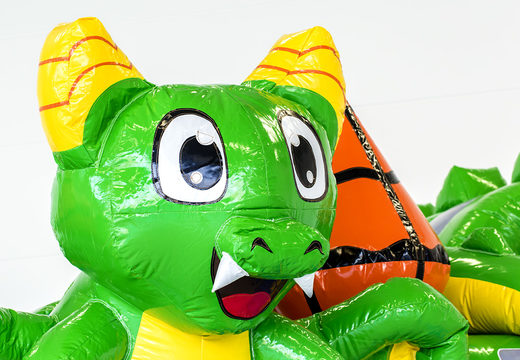 Dragon themed bouncer with slide, fun objects on the jumping surface and eye-catching 3D objects for children. Buy inflatable bouncers online at JB Inflatables UK