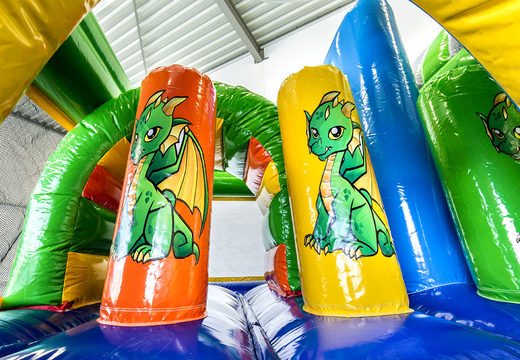 Buy medium inflatable dragon themed multiplay bouncer with slide for kids. Order inflatable bouncers online at JB Inflatables UK