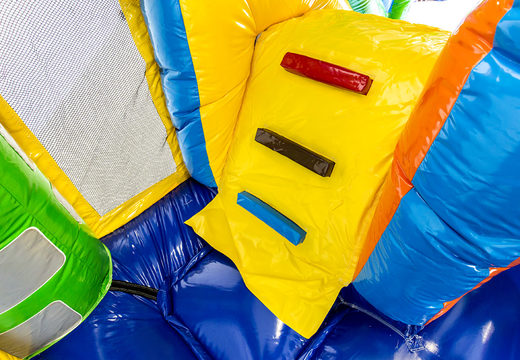 Multiplay dragon bounce house with a slide, fun objects on the jumping surface and striking 3D objects for children. Order inflatable bounce houses online at JB Inflatables UK
