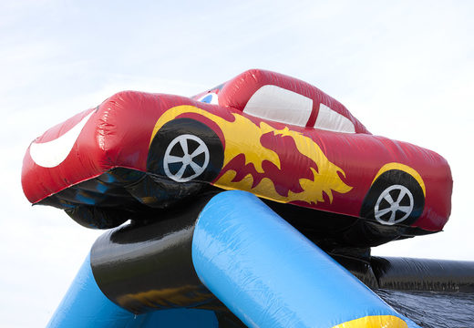 Order an inflatable covered bounce house with various obstacles, a slide and a 3D object on the roof from JB Inflatables UK. Buy bounce houses online at JB Inflatables UK