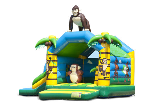 Buy an inflatable indoor multifun bouncy castle with slide in a jungle theme with a gorilla for children. Order inflatable bouncy castles online at JB Inflatables UK