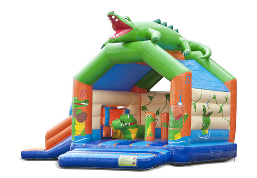 Buy an inflatable indoor multiplay multifun bounce house with slide in a crocodile theme for children. Order inflatable bounce houses online at JB Inflatables UK