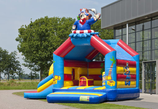 Order an inflatable multifun bouncy castle for children with a roof, a 3D pirate object, various obstacles and a slide at JB Inflatables UK. Buy inflatable bouncy castles online at JB Inflatables UK