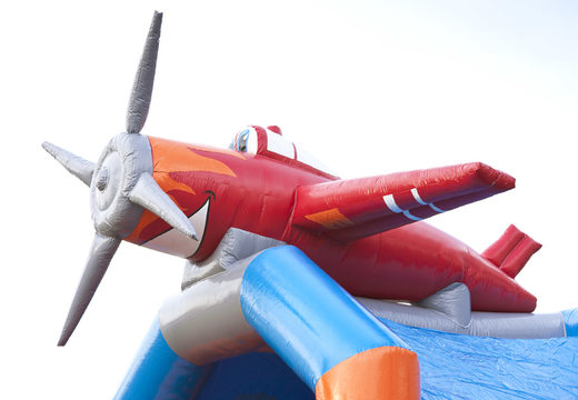 Order an airplane inflatable covered bouncer with various obstacles, a slide and a 3D object on the roof at JB Inflatables UK. Buy bouncers online at JB Inflatables UK