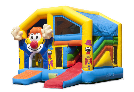 Buy an inflatable indoor multiplay bouncy castle with slide in the theme clown for children. Order inflatable bouncy castles online at JB Inflatables UK