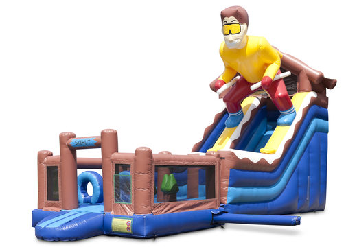 Multiplay inflatable slide in Ski theme with a splash pool, impressive 3D object, fresh colors and the 3D obstacle for children. Order inflatable slides now online at JB Inflatables UK
