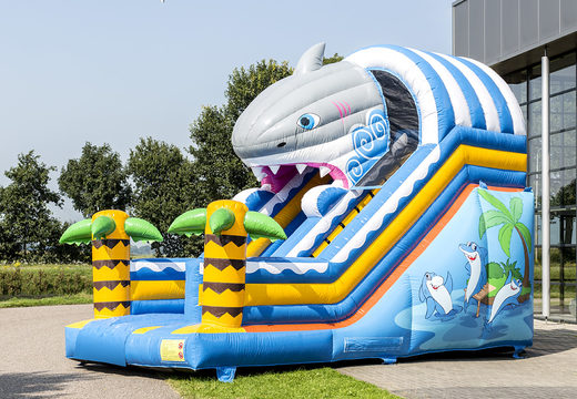 Buy shark themed inflatable slide for kids. Order inflatable slides now online at JB Inflatables UK