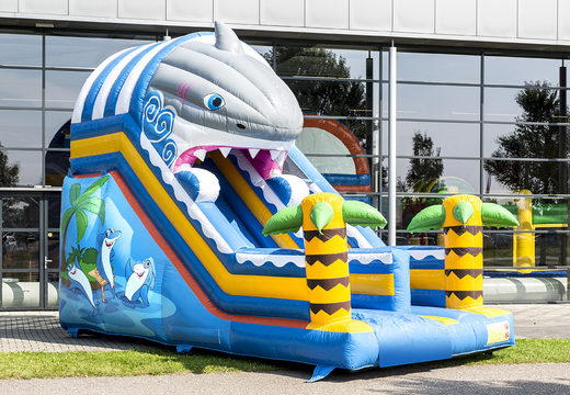 Order a shark themed inflatable slide for kids. Buy inflatable slides now online at JB Inflatables UK