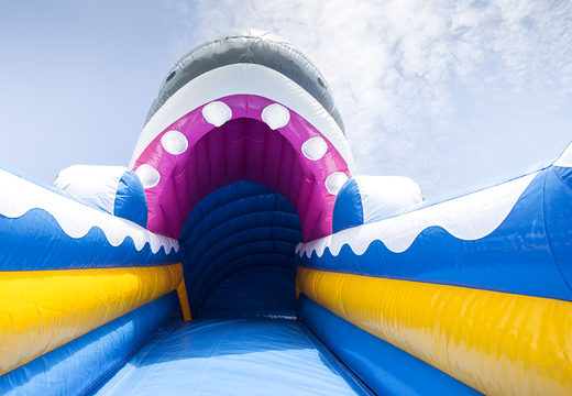 Order shark slide with the cheerful colors and nice print. Buy inflatable slides now online at JB Inflatables UK
