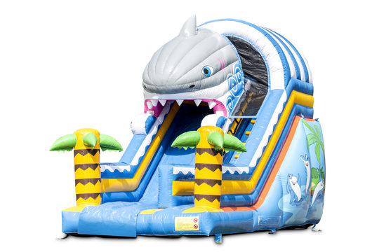 Spectacular inflatable slide in shark theme with cheerful colors for children. Buy inflatable slides now online at JB Inflatables UK