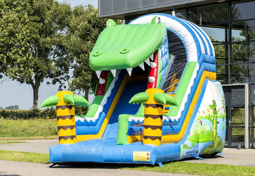 Order a perfect crocodile themed inflatable slide for kids. Buy inflatable slides now online at JB Inflatables UK