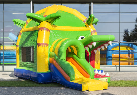 Order covered maxifun super bouncy castle with slide in crocodile theme for children. Buy bouncy castles online at JB Inflatables UK