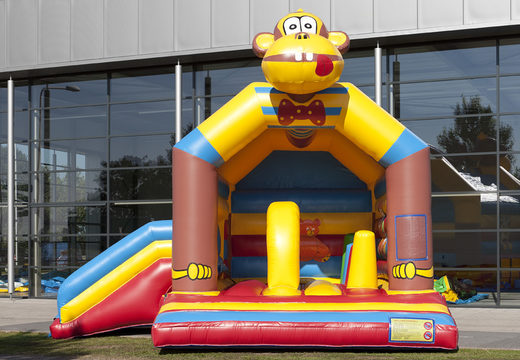 Buy an inflatable multifun bounce house for children with a monkey theme roof with a striking 3D object on top at JB Inflatables UK. Order bounce houses online at JB Inflatables UK