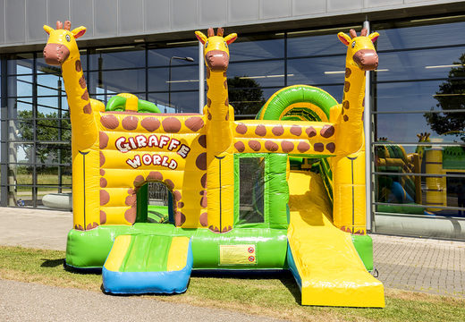 Medium inflatable multiplay bouncy castle in giraffe theme for children. Order inflatable bouncy castles online at JB Inflatables UK