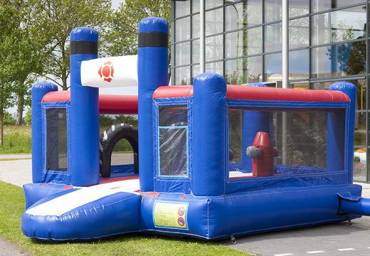 Order an inflatable multifunctional slide in the fire department theme with a splash pool, impressive 3D object, fresh colors and the 3D obstacles for kids. Buy inflatable slides now online at JB Inflatables UK