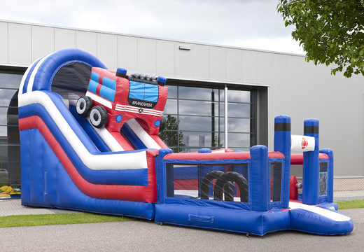 The inflatable slide in a fire department theme with a splash pool, impressive 3D object, fresh colors and the 3D obstacles for kids. Buy inflatable slides now online at JB Inflatables UK