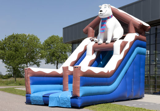 Inflatable multifunctional slide in a polar bear theme with a splash pool, impressive 3D object, fresh colors and the 3D obstacles for kids. Buy inflatable slides now online at JB Inflatables UK