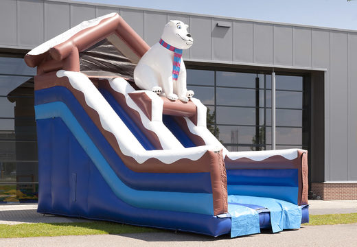 Buy a polar bear themed inflatable slide with a splash pool for kids. Order inflatable slides now online at JB Inflatables UK