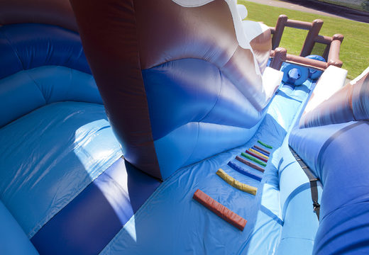 Multiplay inflatable slide in polar bear theme with a splash pool, impressive 3D object, fresh colors and the 3D obstacle for children. Order inflatable slides now online at JB Inflatables UK