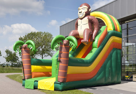 Large inflatable multifunctional slide in gorilla theme with a splash pool, impressive 3D object, fresh colors and the 3D obstacles for children. Order inflatable slides now online at JB Inflatables UK