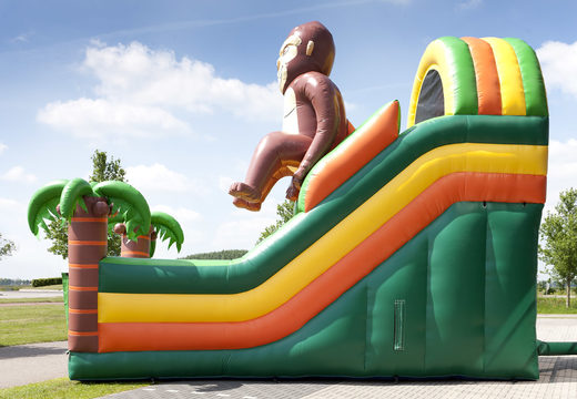 Gorilla themed multifunctional inflatable slide with a plunge pool, impressive 3D object, fresh colors and the 3D obstacles for kids. Buy inflatable slides now online at JB Inflatables UK