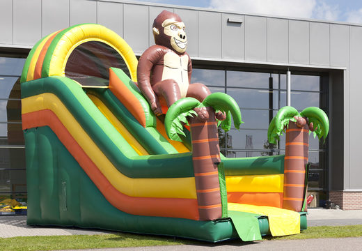 Unique multifunctional slide in gorilla theme with a splash pool, impressive 3D object, fresh colors and the 3D obstacles for children. Buy inflatable slides now online at JB Inflatables UK