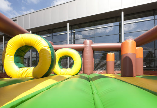 Order an inflatable multifunctional slide in the gorilla theme with a splash pool, impressive 3D object, fresh colors and the 3D obstacles for kids. Buy inflatable slides now online at JB Inflatables UK