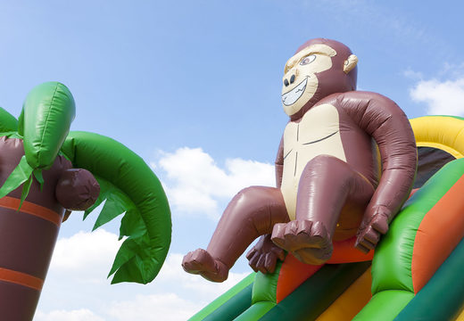 Buy a unique multifunctional gorilla-themed inflatable slide with a splash pool, impressive 3D object, fresh colors and the 3D obstacle for children. Order inflatable slides now online at JB Inflatables UK
