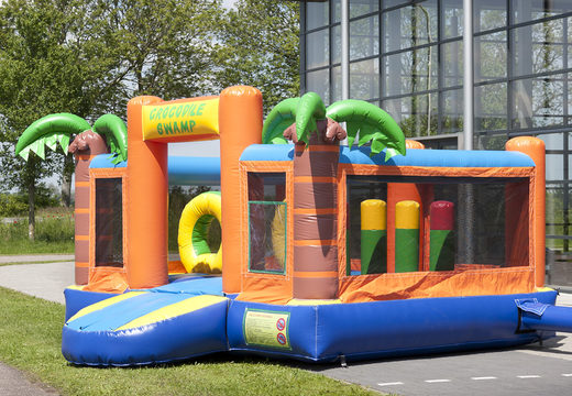 Buy a unique multifunctional crocodile-themed inflatable slide with a splash pool, impressive 3D object, fresh colors and the 3D obstacle for kids. Order inflatable slides now online at JB Inflatables UK
