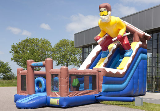Buy unique inflatable slide in the Ski theme with a splash pool, impressive 3D object, fresh colors and the 3D obstacles for children. Order inflatable slides now online at JB Inflatables UK