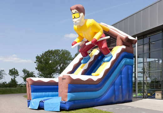 Multifunctional inflatable slide in Ski theme with a splash pool, impressive 3D object, fresh colors and the 3D obstacles for children. Buy inflatable slides now online at JB Inflatables UK