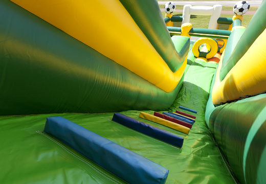Impressive inflatable football themed slide with a splash pool for kids. Buy inflatable slides now online at JB Inflatables UK