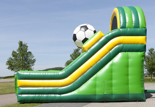 Unique multifunctional slide in football theme with a splash pool, impressive 3D object, fresh colors and the 3D obstacles for children. Buy inflatable slides now online at JB Inflatables UK