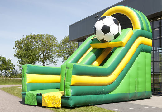 Multifunctional inflatable slide in the theme of football with a splash pool, impressive 3D object, fresh colors and the 3D obstacles for kids. Order inflatable slides now online at JB Inflatables UK