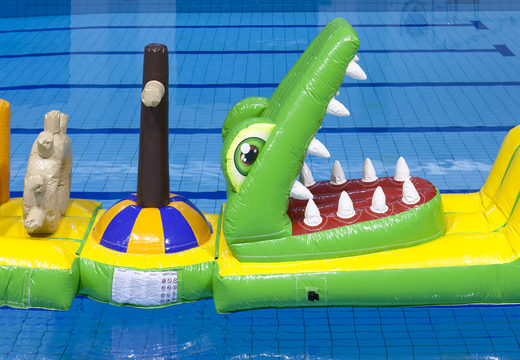 Buy an inflatable airtight obstacle course in a crocodile theme with fun 3D objects for both young and old. Order inflatable pool games now online at JB Inflatables America