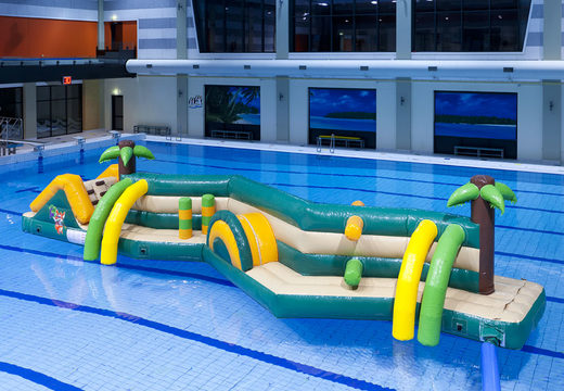Buy a double inflatable Zig Zag jungle themed pool obstacle course for both young and old. Order inflatable water attractions now online at JB Inflatables America