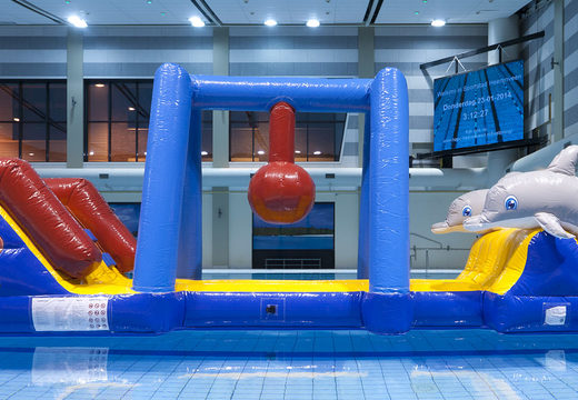 Slide water obstacle course marine run with 3D dolphins and cool prints for both young and old. Buy inflatable obstacle courses online now at JB Inflatables America