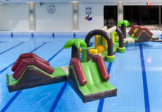 Order a double pool obstacle course XL in Hawaii Run theme with various exciting objects for both young and old. Buy inflatable water attractions online now at JB Inflatables America