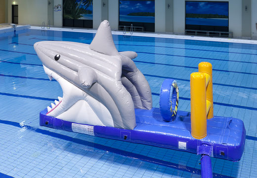Buy an airtight shark themed inflatable pool slide for both young and old. Order inflatable water attractions now online at JB Inflatables America