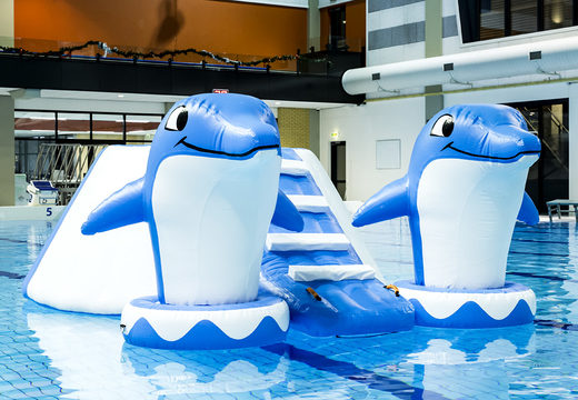 Inflatable airtight island slide in a dolphin theme with the cheerful 3D dolphins and the cool design for both young and old. Buy inflatable pool games now online at JB Inflatables America