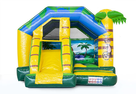 Inflatable slide combo bouncy castle for sale in jungle theme. Buy inflatable bouncy castle with slide now at JB Inflatables UK
