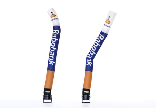 Order the 6 meter high custom made inflatable Rabobank skytube in full colour including logo at JB Promotions UK; specialist in inflatable advertising items such as inflatable tubes